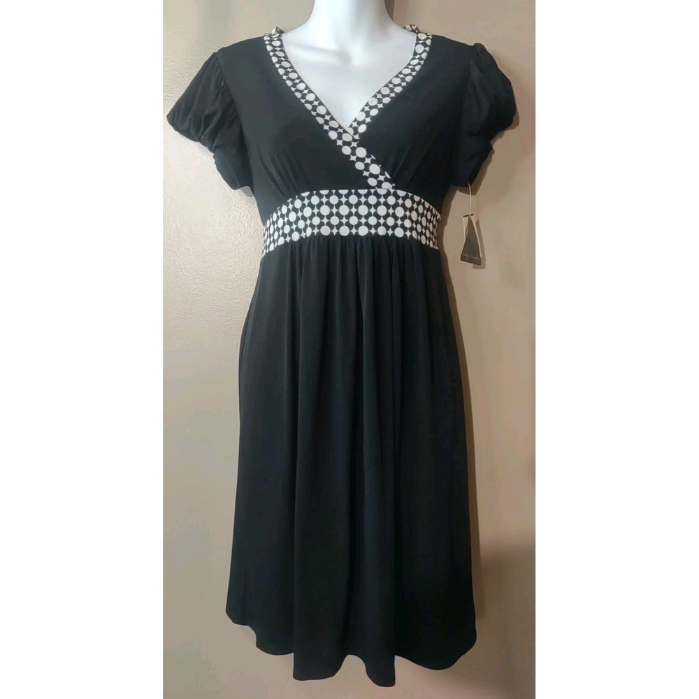 City Triangles Women Black White Star Circle Print Trim Dress Size M